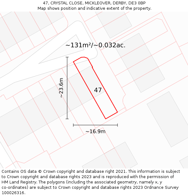 47, CRYSTAL CLOSE, MICKLEOVER, DERBY, DE3 0BP: Plot and title map