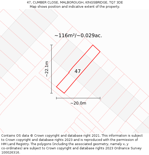 47, CUMBER CLOSE, MALBOROUGH, KINGSBRIDGE, TQ7 3DE: Plot and title map