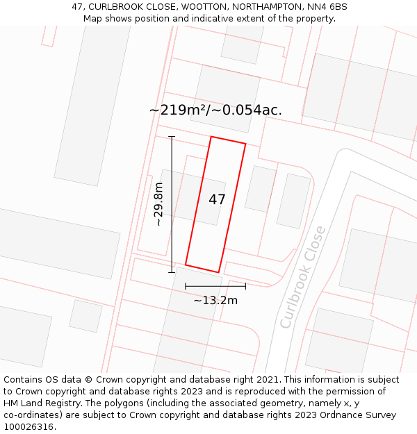 47, CURLBROOK CLOSE, WOOTTON, NORTHAMPTON, NN4 6BS: Plot and title map