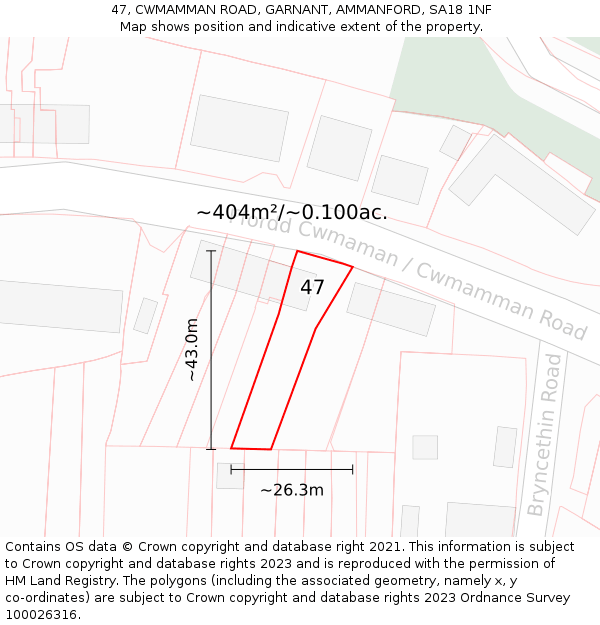 47, CWMAMMAN ROAD, GARNANT, AMMANFORD, SA18 1NF: Plot and title map
