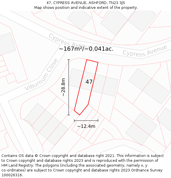 47, CYPRESS AVENUE, ASHFORD, TN23 3JS: Plot and title map
