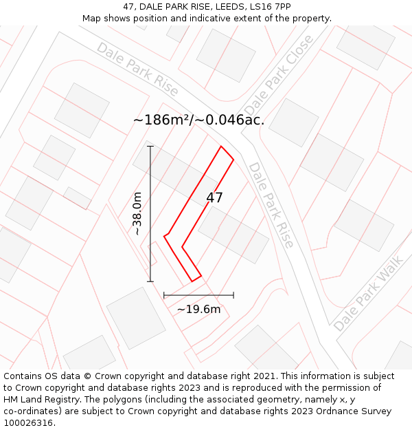 47, DALE PARK RISE, LEEDS, LS16 7PP: Plot and title map