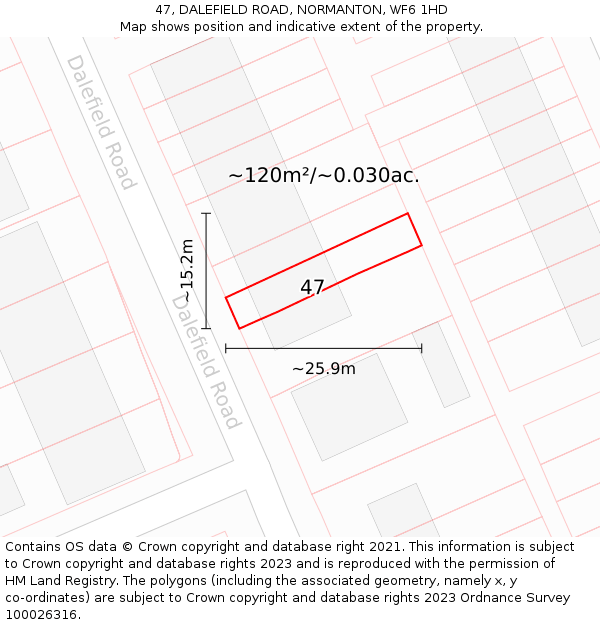 47, DALEFIELD ROAD, NORMANTON, WF6 1HD: Plot and title map