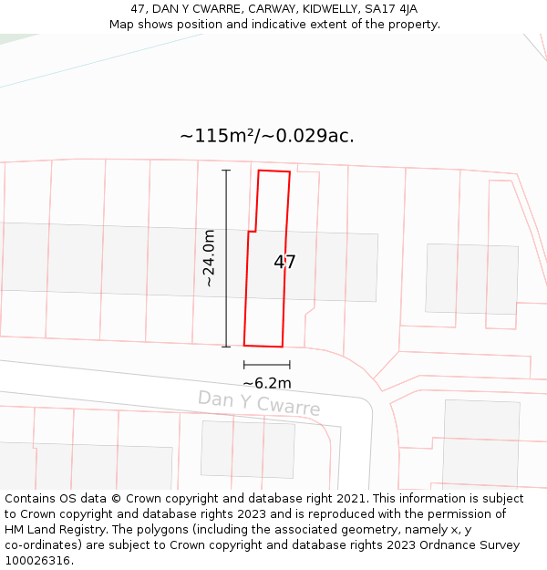 47, DAN Y CWARRE, CARWAY, KIDWELLY, SA17 4JA: Plot and title map