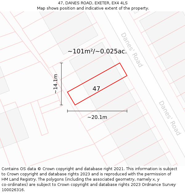 47, DANES ROAD, EXETER, EX4 4LS: Plot and title map