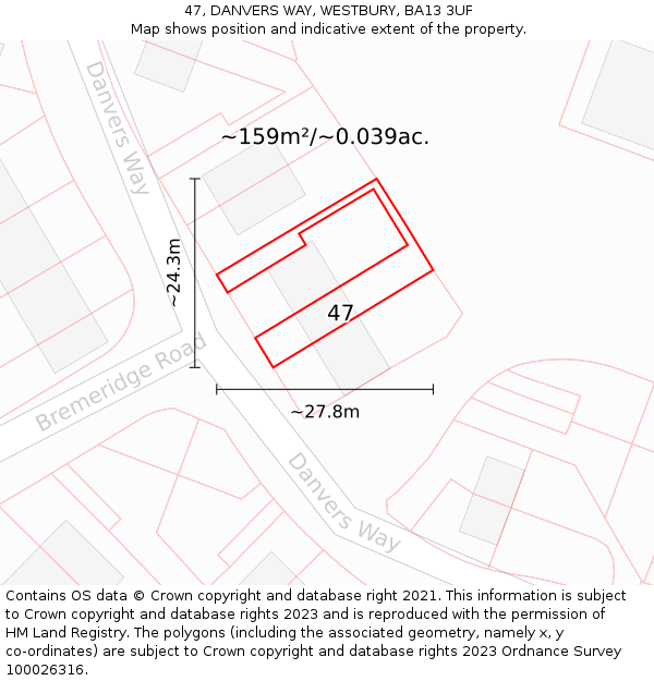 47, DANVERS WAY, WESTBURY, BA13 3UF: Plot and title map