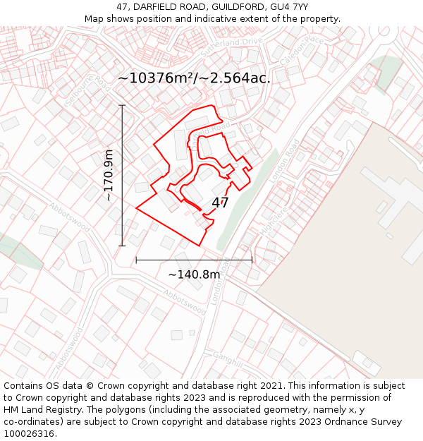 47, DARFIELD ROAD, GUILDFORD, GU4 7YY: Plot and title map