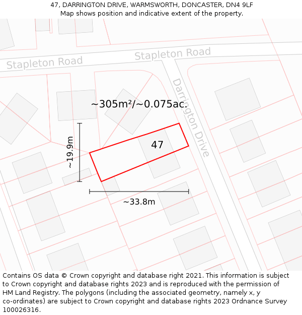 47, DARRINGTON DRIVE, WARMSWORTH, DONCASTER, DN4 9LF: Plot and title map