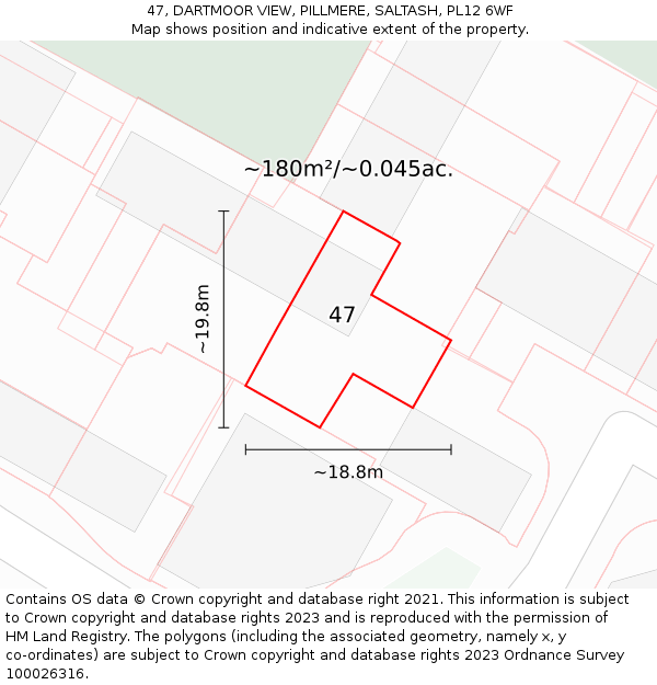 47, DARTMOOR VIEW, PILLMERE, SALTASH, PL12 6WF: Plot and title map