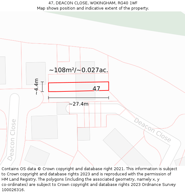 47, DEACON CLOSE, WOKINGHAM, RG40 1WF: Plot and title map