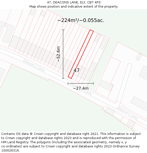 47, DEACONS LANE, ELY, CB7 4PS: Plot and title map