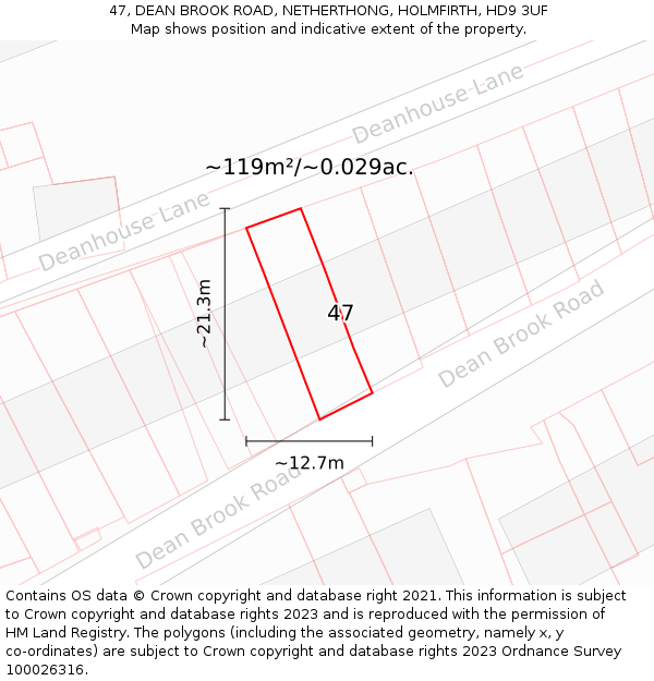 47, DEAN BROOK ROAD, NETHERTHONG, HOLMFIRTH, HD9 3UF: Plot and title map