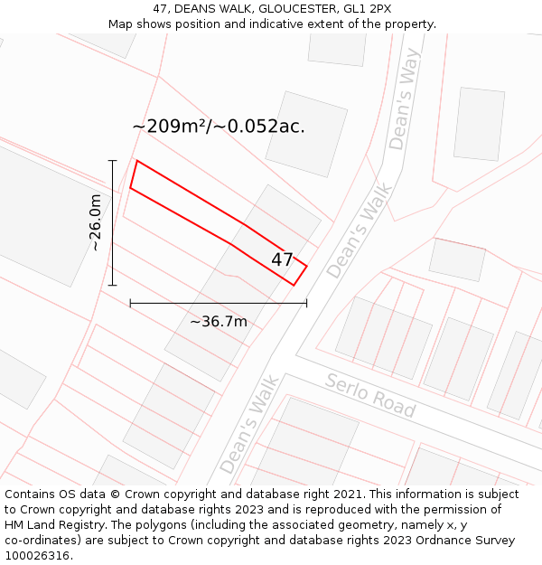 47, DEANS WALK, GLOUCESTER, GL1 2PX: Plot and title map