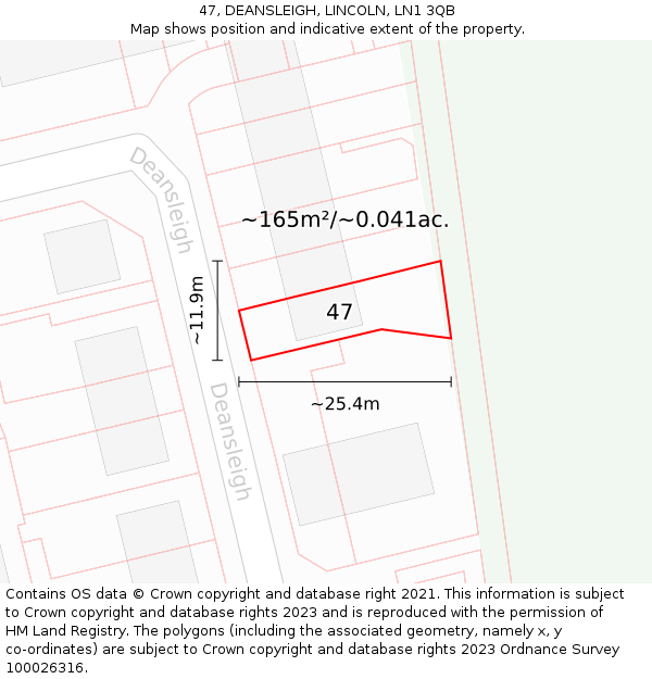 47, DEANSLEIGH, LINCOLN, LN1 3QB: Plot and title map