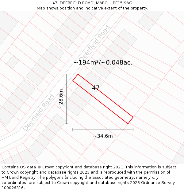 47, DEERFIELD ROAD, MARCH, PE15 9AG: Plot and title map