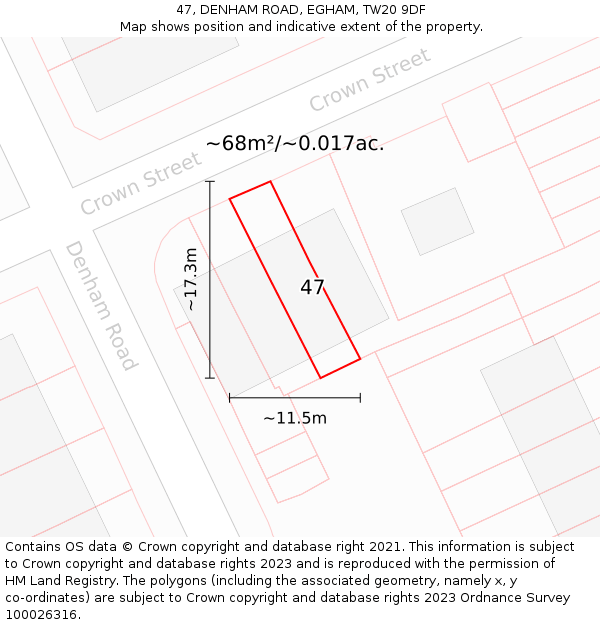 47, DENHAM ROAD, EGHAM, TW20 9DF: Plot and title map