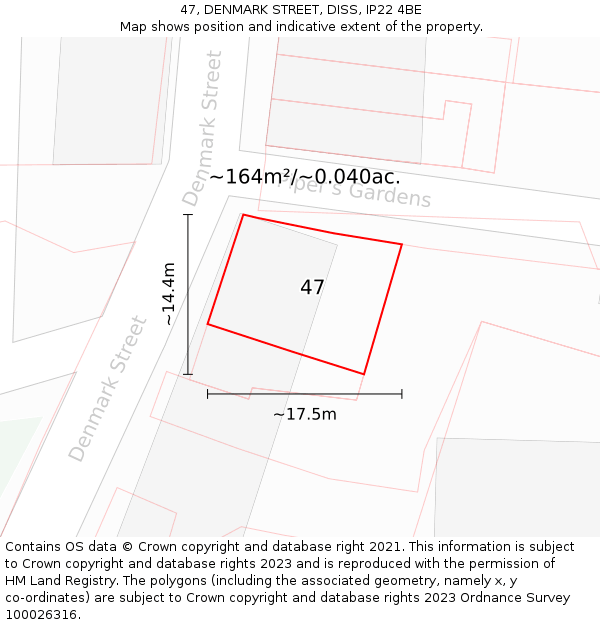 47, DENMARK STREET, DISS, IP22 4BE: Plot and title map