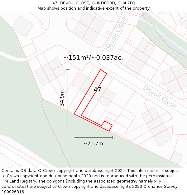 47, DEVOIL CLOSE, GUILDFORD, GU4 7FQ: Plot and title map