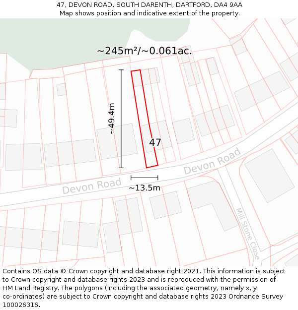 47, DEVON ROAD, SOUTH DARENTH, DARTFORD, DA4 9AA: Plot and title map