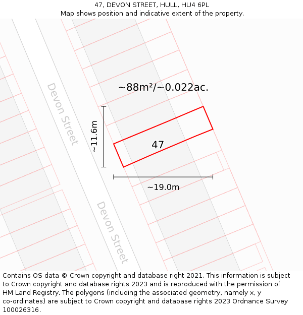 47, DEVON STREET, HULL, HU4 6PL: Plot and title map