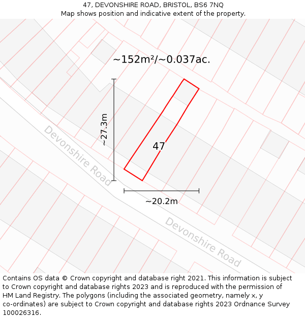 47, DEVONSHIRE ROAD, BRISTOL, BS6 7NQ: Plot and title map