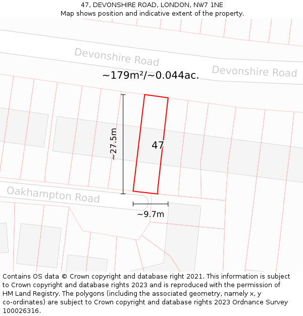 47, DEVONSHIRE ROAD, LONDON, NW7 1NE: Plot and title map