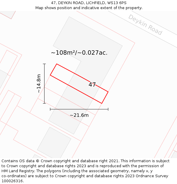 47, DEYKIN ROAD, LICHFIELD, WS13 6PS: Plot and title map