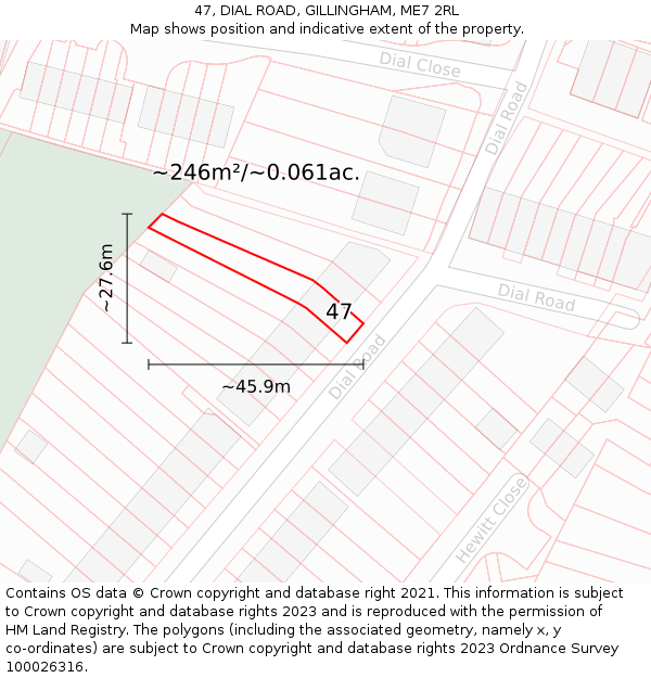 47, DIAL ROAD, GILLINGHAM, ME7 2RL: Plot and title map