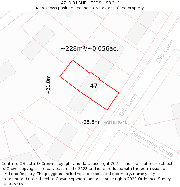 47, DIB LANE, LEEDS, LS8 3HF: Plot and title map