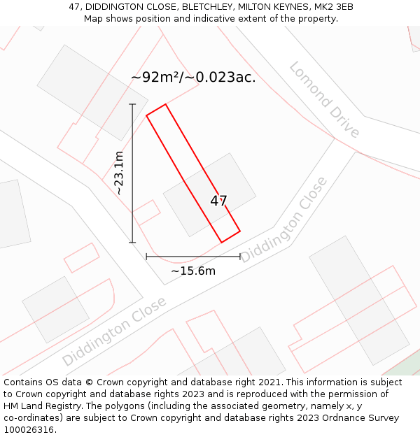 47, DIDDINGTON CLOSE, BLETCHLEY, MILTON KEYNES, MK2 3EB: Plot and title map