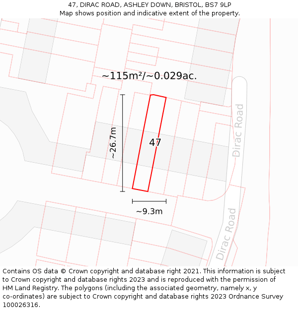 47, DIRAC ROAD, ASHLEY DOWN, BRISTOL, BS7 9LP: Plot and title map