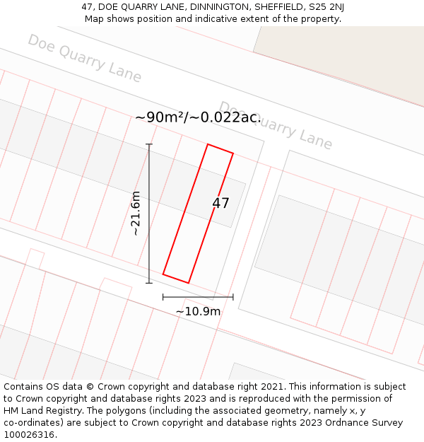 47, DOE QUARRY LANE, DINNINGTON, SHEFFIELD, S25 2NJ: Plot and title map