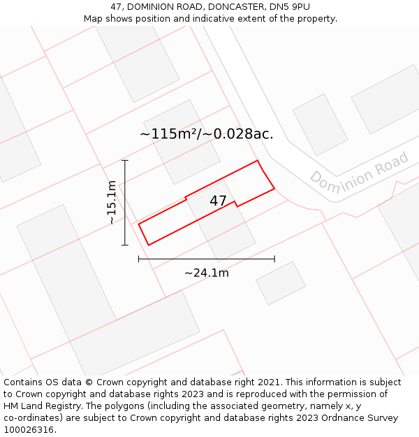 47, DOMINION ROAD, DONCASTER, DN5 9PU: Plot and title map