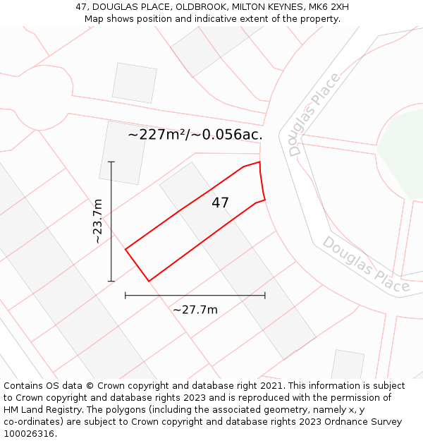 47, DOUGLAS PLACE, OLDBROOK, MILTON KEYNES, MK6 2XH: Plot and title map
