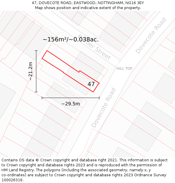 47, DOVECOTE ROAD, EASTWOOD, NOTTINGHAM, NG16 3EY: Plot and title map