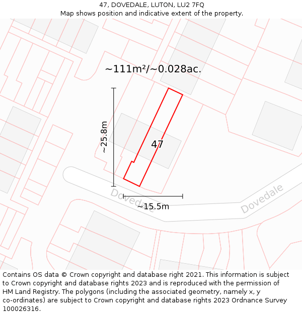 47, DOVEDALE, LUTON, LU2 7FQ: Plot and title map