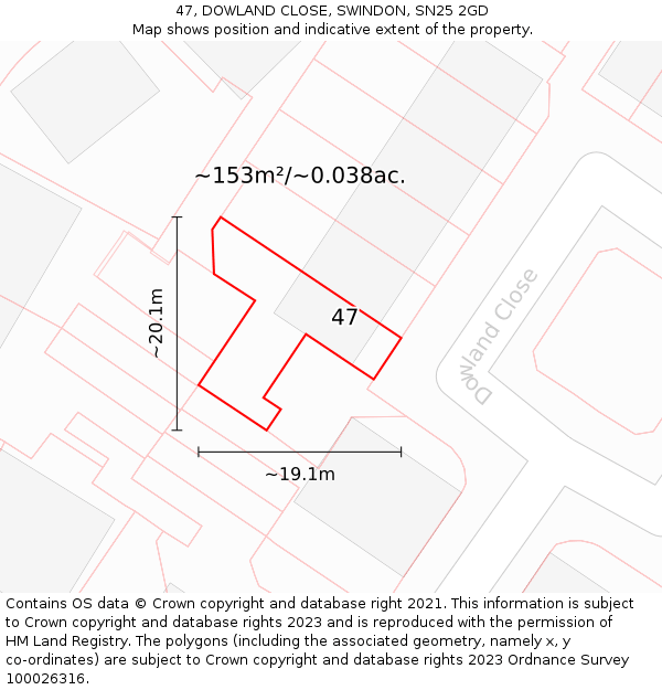 47, DOWLAND CLOSE, SWINDON, SN25 2GD: Plot and title map