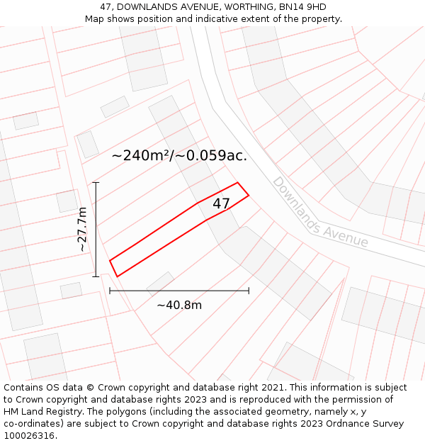 47, DOWNLANDS AVENUE, WORTHING, BN14 9HD: Plot and title map