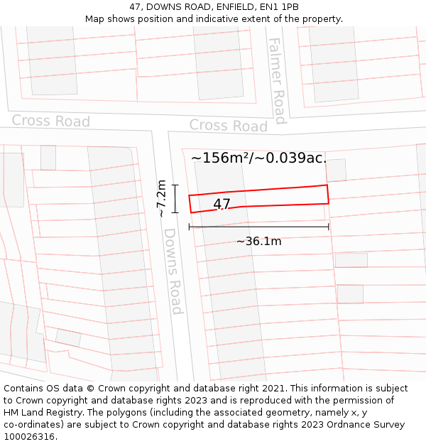 47, DOWNS ROAD, ENFIELD, EN1 1PB: Plot and title map