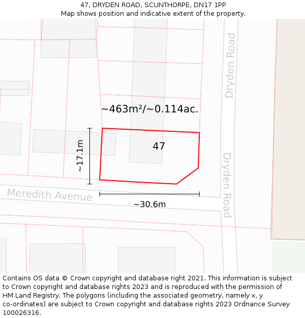 47, DRYDEN ROAD, SCUNTHORPE, DN17 1PP: Plot and title map