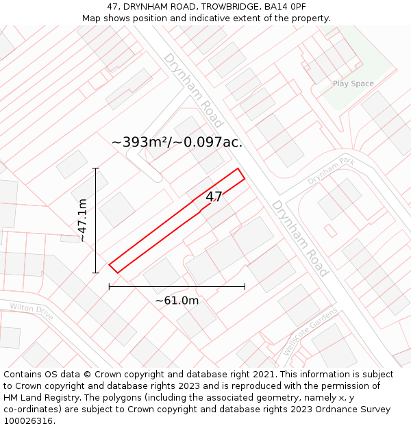 47, DRYNHAM ROAD, TROWBRIDGE, BA14 0PF: Plot and title map