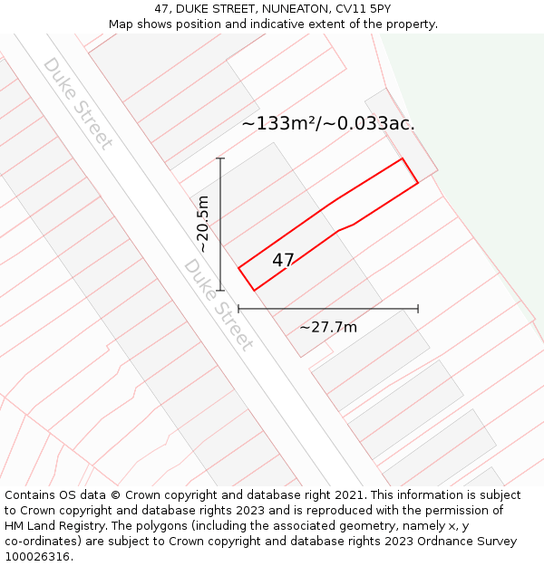 47, DUKE STREET, NUNEATON, CV11 5PY: Plot and title map