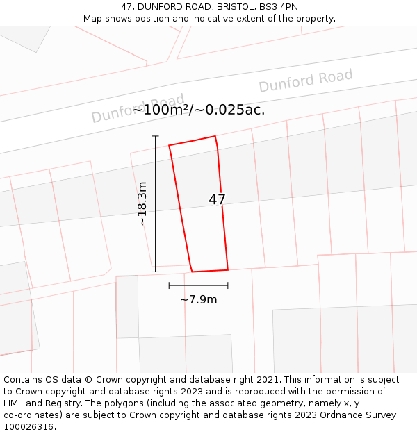 47, DUNFORD ROAD, BRISTOL, BS3 4PN: Plot and title map