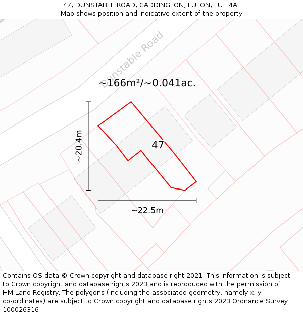 47, DUNSTABLE ROAD, CADDINGTON, LUTON, LU1 4AL: Plot and title map
