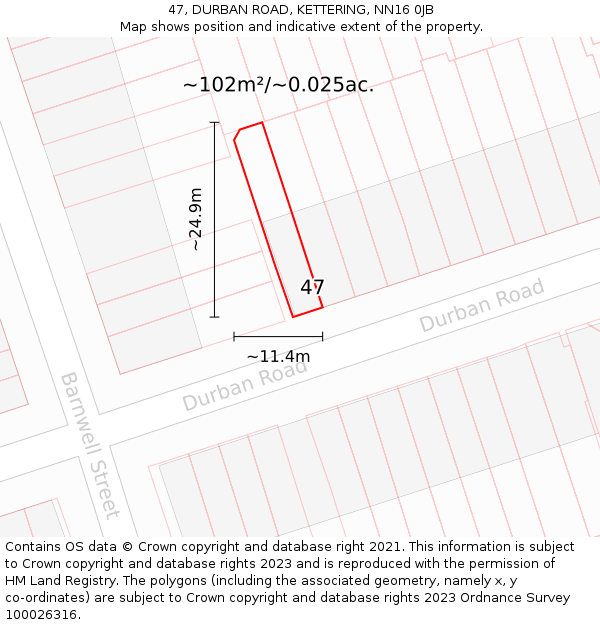 47, DURBAN ROAD, KETTERING, NN16 0JB: Plot and title map