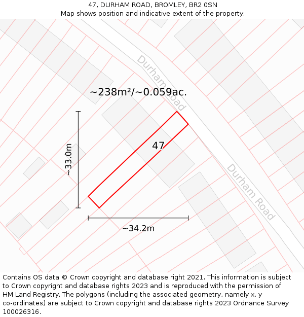 47, DURHAM ROAD, BROMLEY, BR2 0SN: Plot and title map