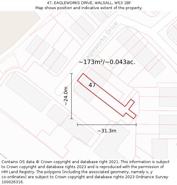47, EAGLEWORKS DRIVE, WALSALL, WS3 1BF: Plot and title map