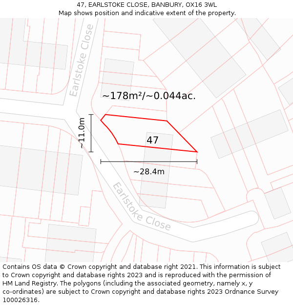 47, EARLSTOKE CLOSE, BANBURY, OX16 3WL: Plot and title map