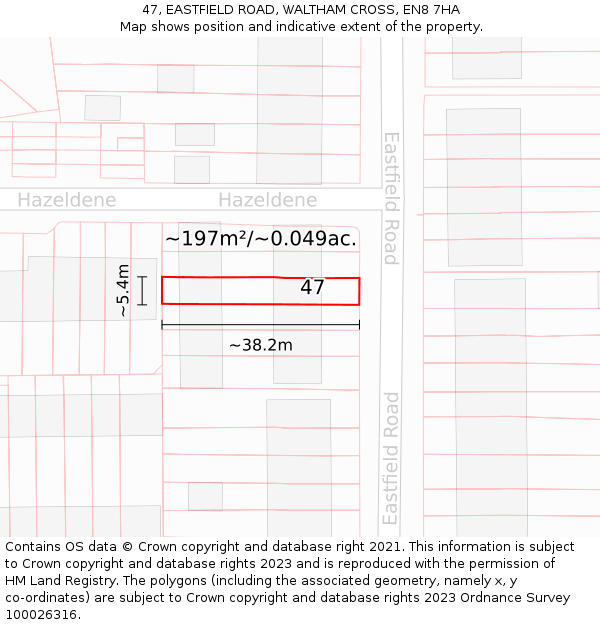 47, EASTFIELD ROAD, WALTHAM CROSS, EN8 7HA: Plot and title map