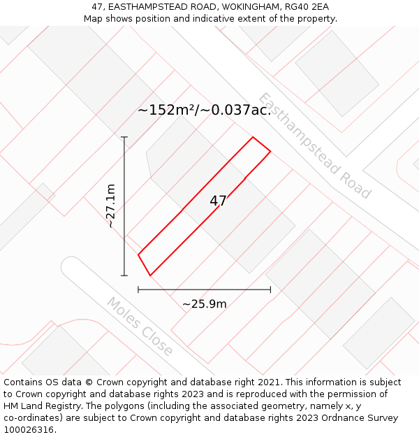 47, EASTHAMPSTEAD ROAD, WOKINGHAM, RG40 2EA: Plot and title map